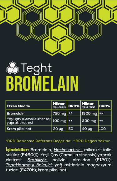 TEGHT Bromelain , Krom ve Yeşil Çay Ekstresi İçeren Takviye Edici Gıda 60 tablet resmi
